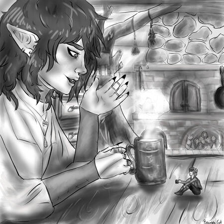 Sketch w/ monochrome, detailed background Sketch w/ monochrome, detailed background